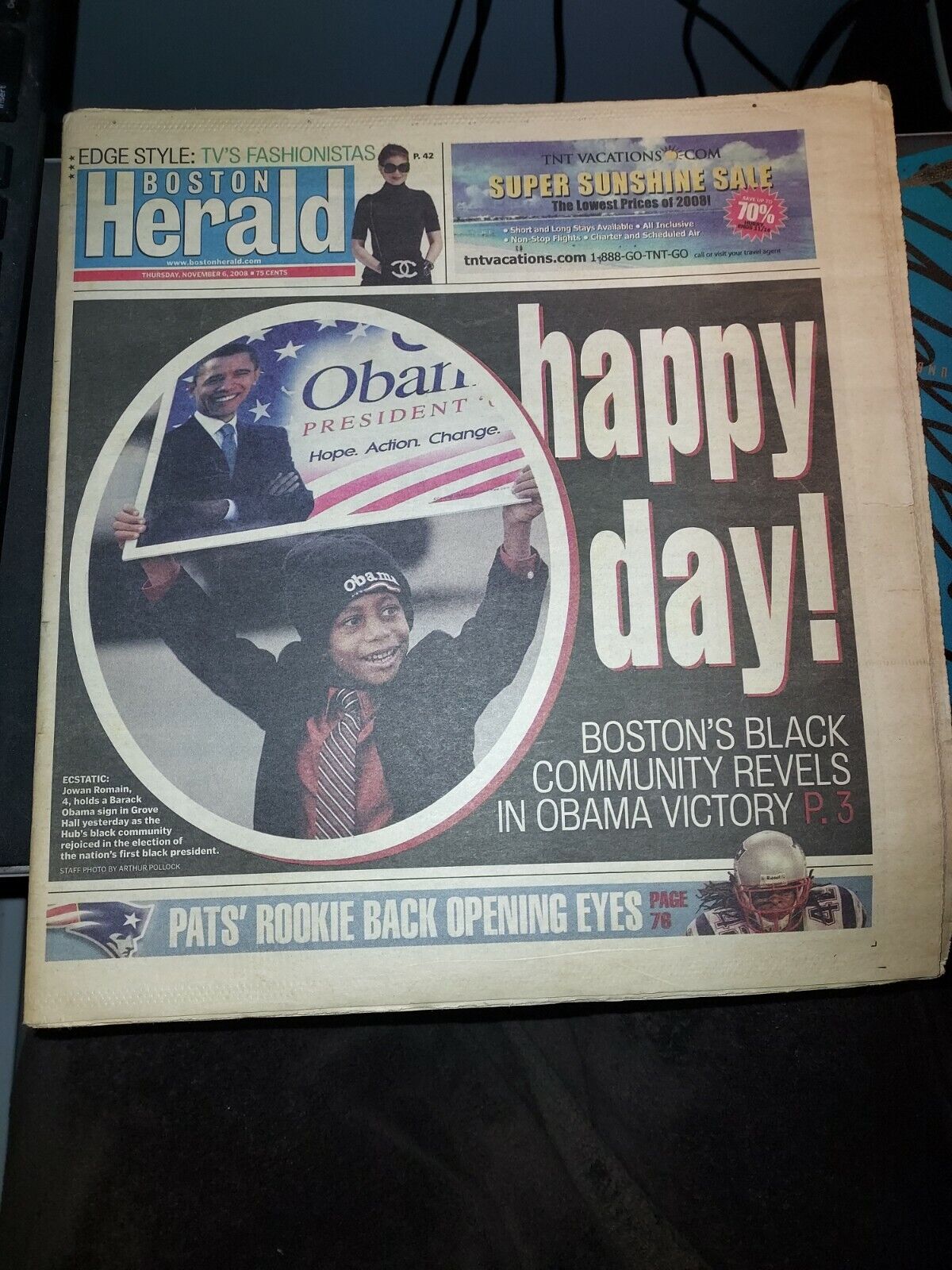 Nov. 6, 2008 Boston Herald Newspaper - Obama -----\