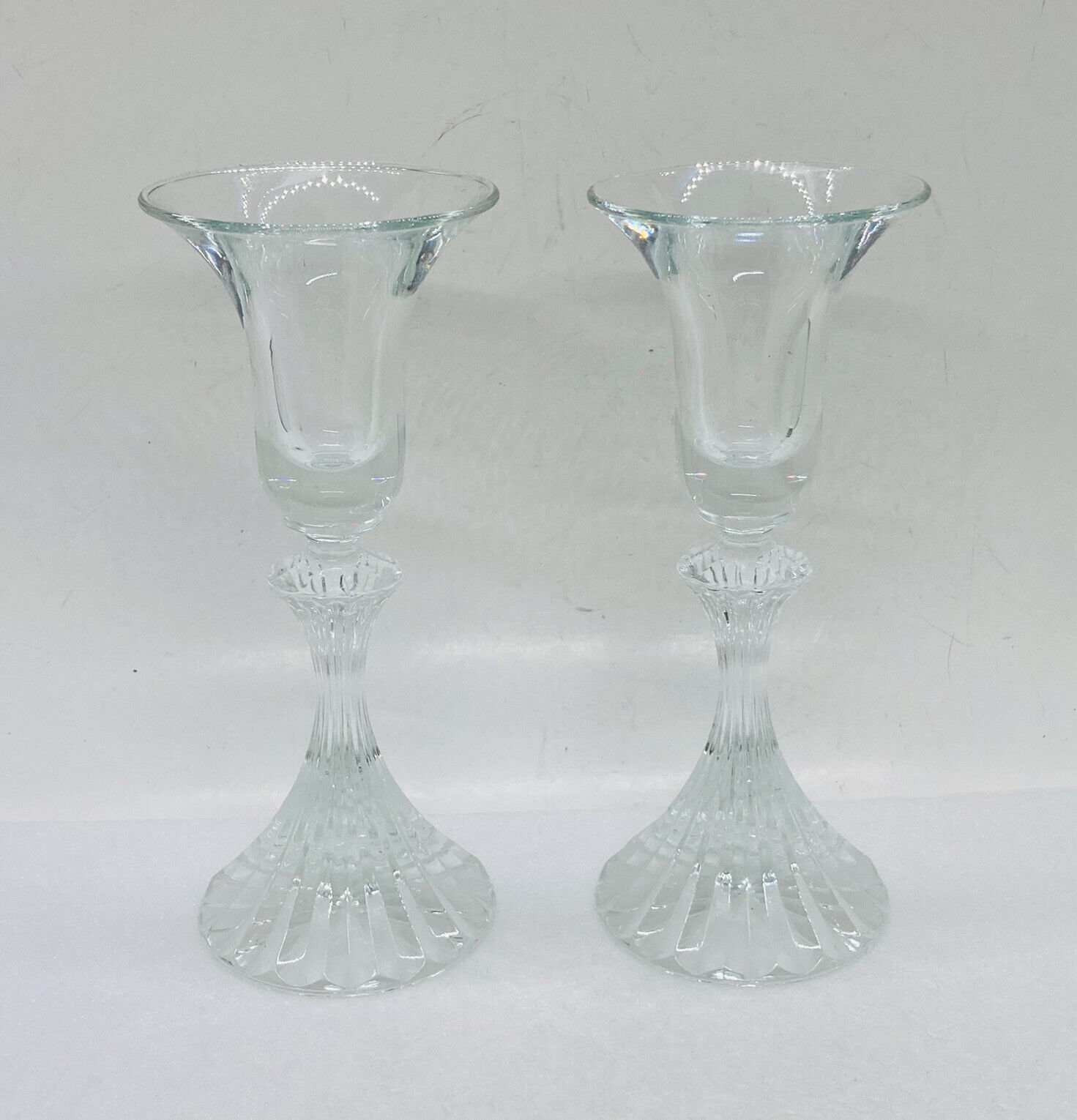 Vintage Abstract Crystal Glass Candle Holder Set Flutes 6.25” Art Decor 35