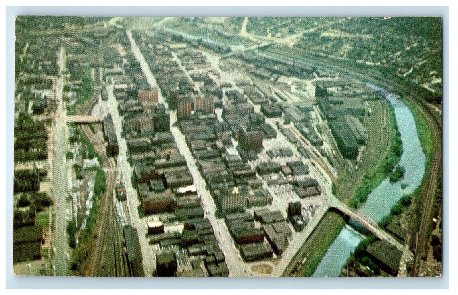 c1960s Aerial View of the Heart of Youngstown Ohio OH Unposted Postcard