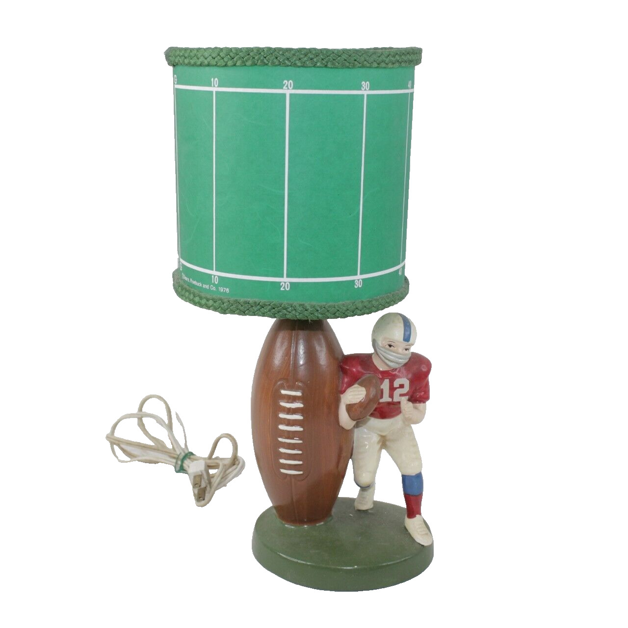 VTG 1976 Sears Roebuck Football Player Theme Lamp w/Shade Made in Japan * Works