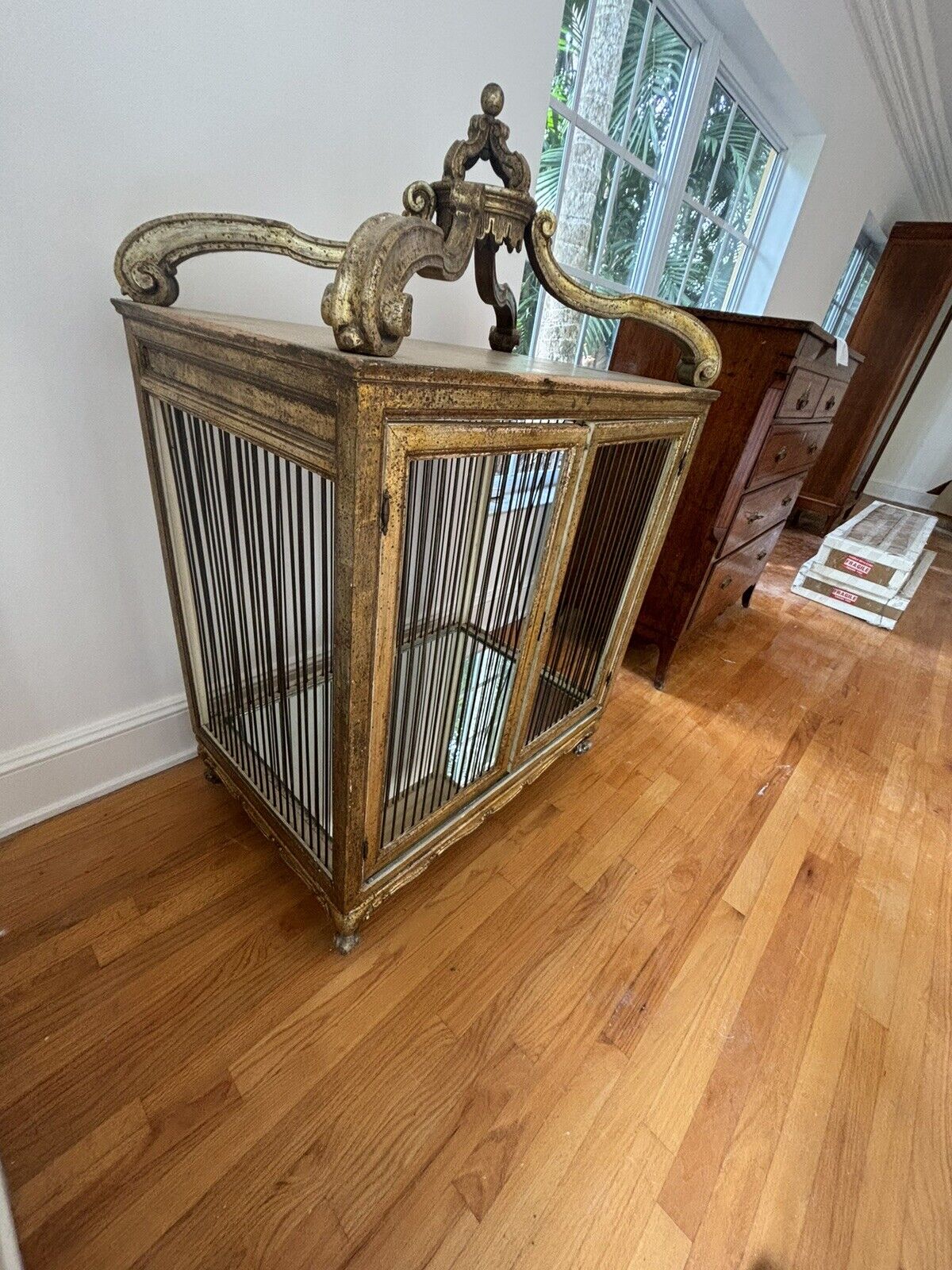 Antique Gold Bird cage With Mirrored Base
