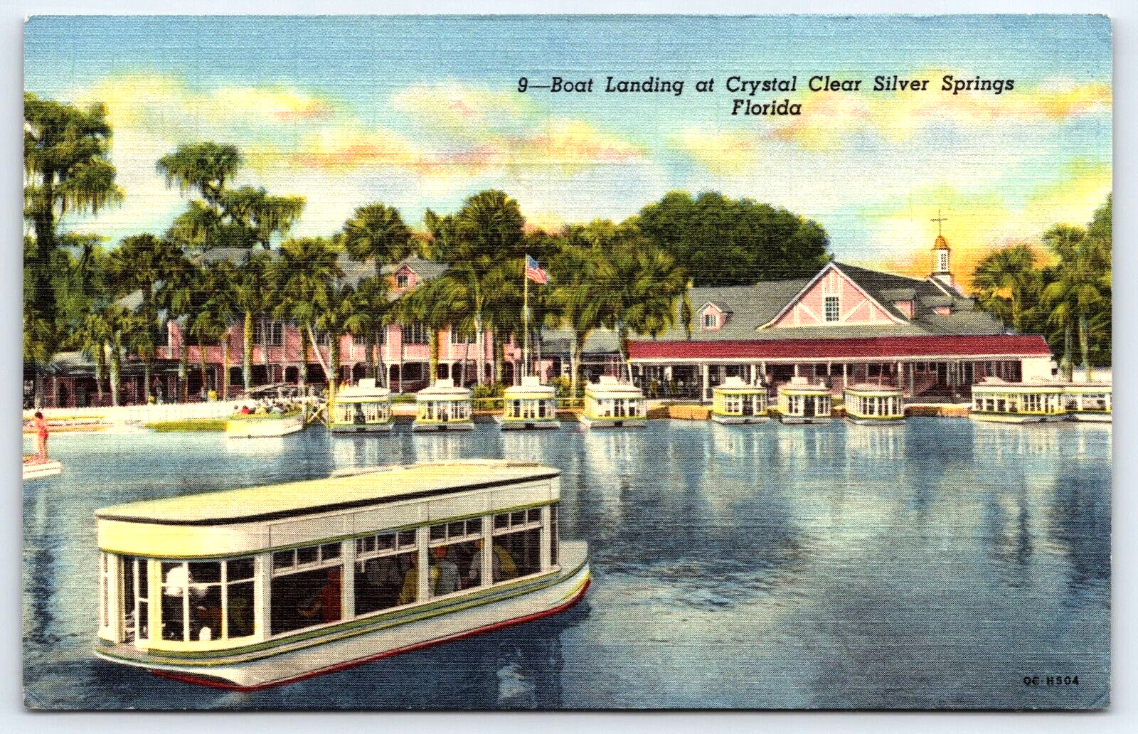 Postcard Linen Boat Landing Crystal Clear Silver Springs Florida A12