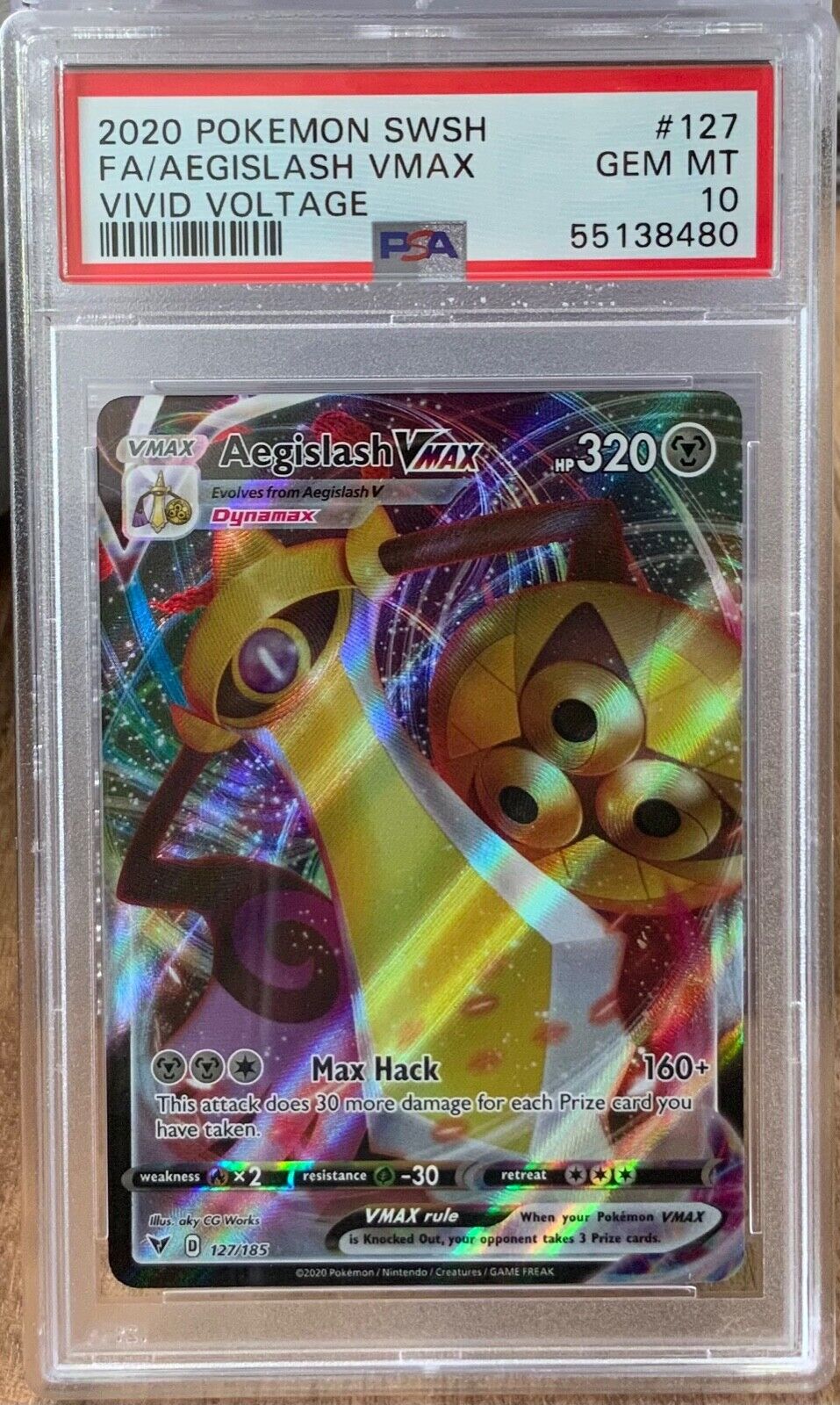 2020 Pokemon SWSH Vivid Voltage no127 FA Aegislash VMAX - Graded PSA10 Gem Mint