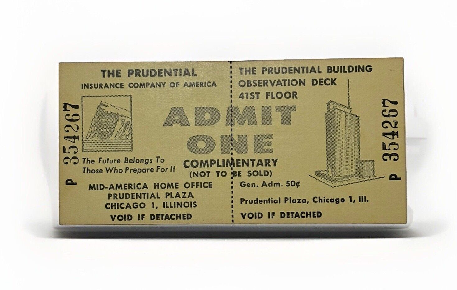 Vintage TICKET: PRUDENTIAL INSURANCE Co. - Observation Deck - Chicago