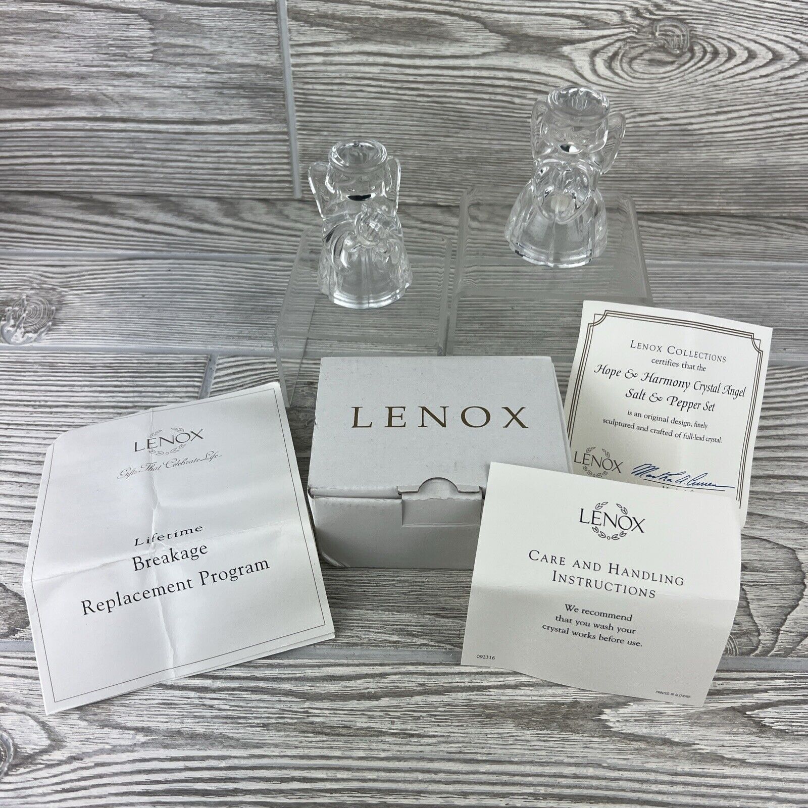 Lenox - Full Lead Crystal - “Hope & Harmony” - Angel Salt & Pepper Shakers - NEW