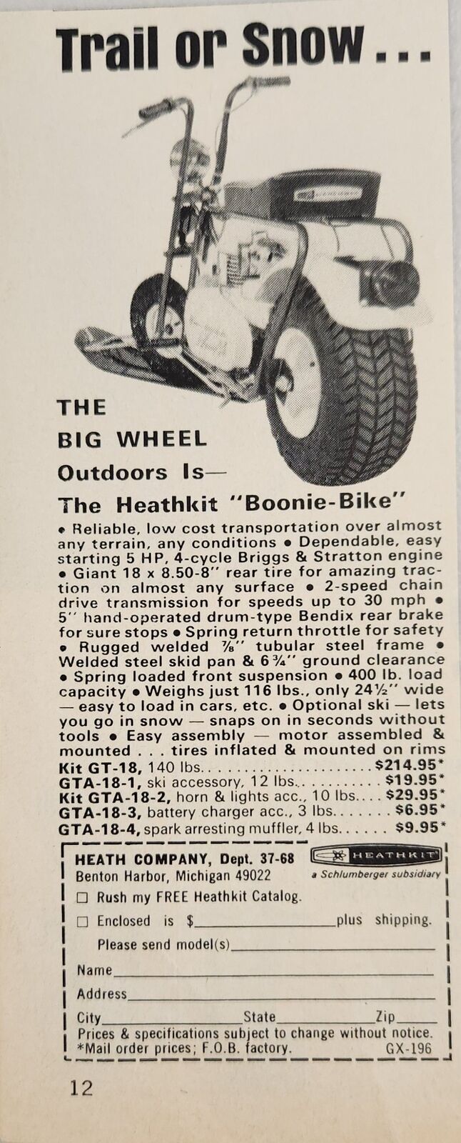 1969 Print Ad Heathkit Boonie-Bike Minis with Big Wheels Benton Harbor,Michigan