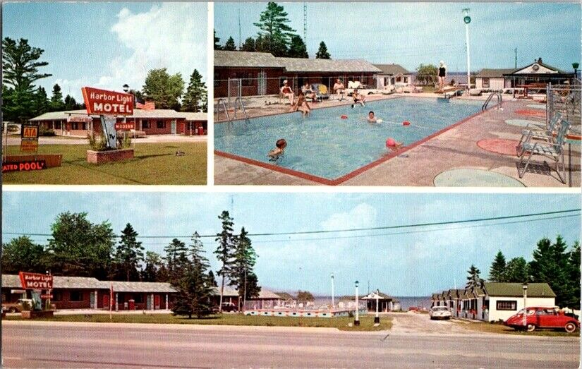 Vintage Multi-View Postcard Harbor Light Motel St Ignace MI Michigan       E-591