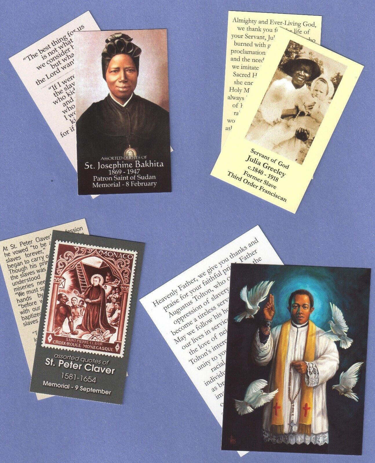 Holy Cards Black African Slaves Catholic Saints Priests Prayers SPECIAL SET OF 4