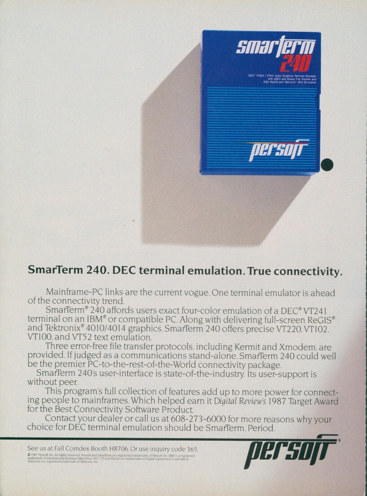 1987 SmarTerm 240 Persoft DEC Terminal Emulation True Connectivity Ad PC2
