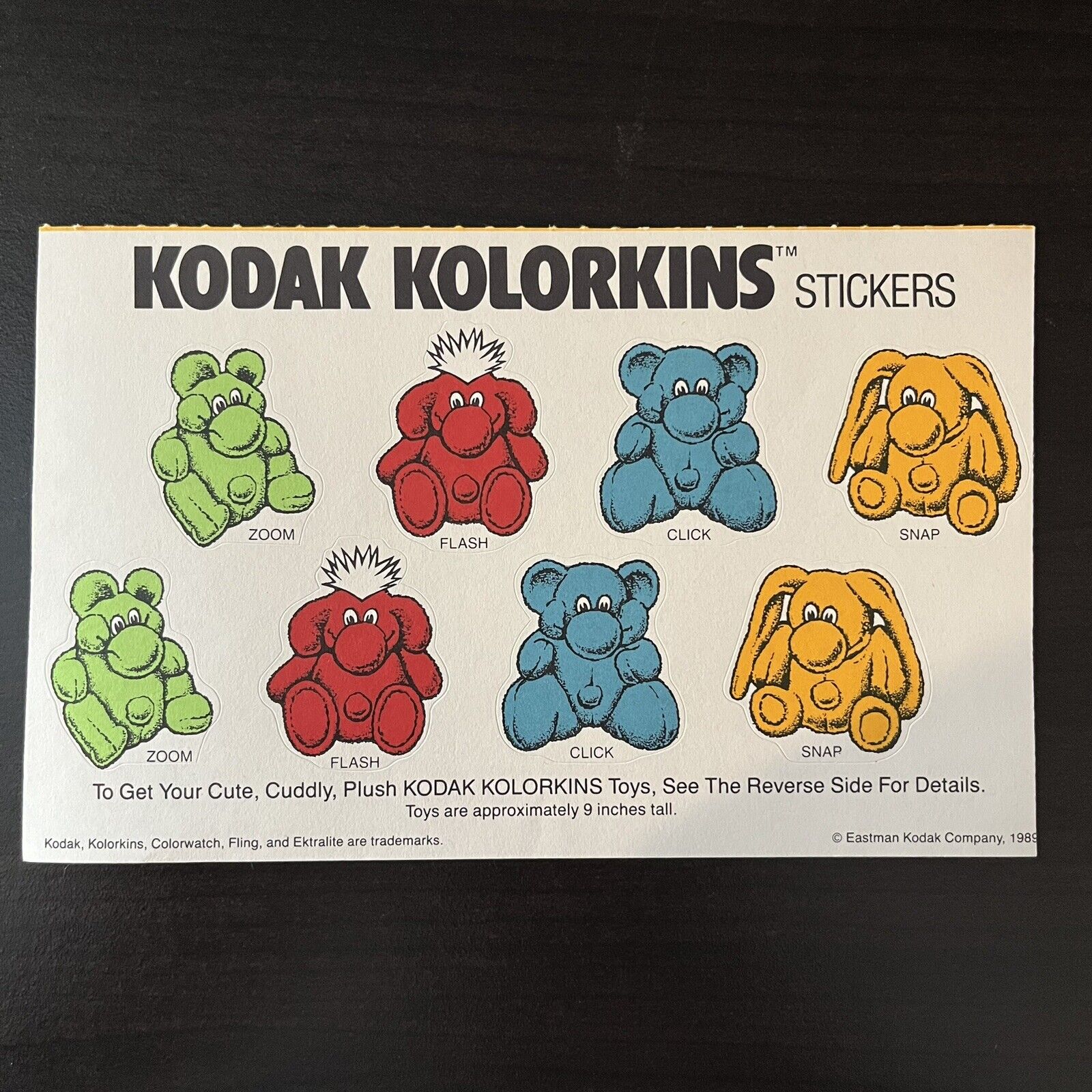 VINTAGE 1989 Kodak Kolorkins Stickers Advertising Premium Eastman Kodak Company