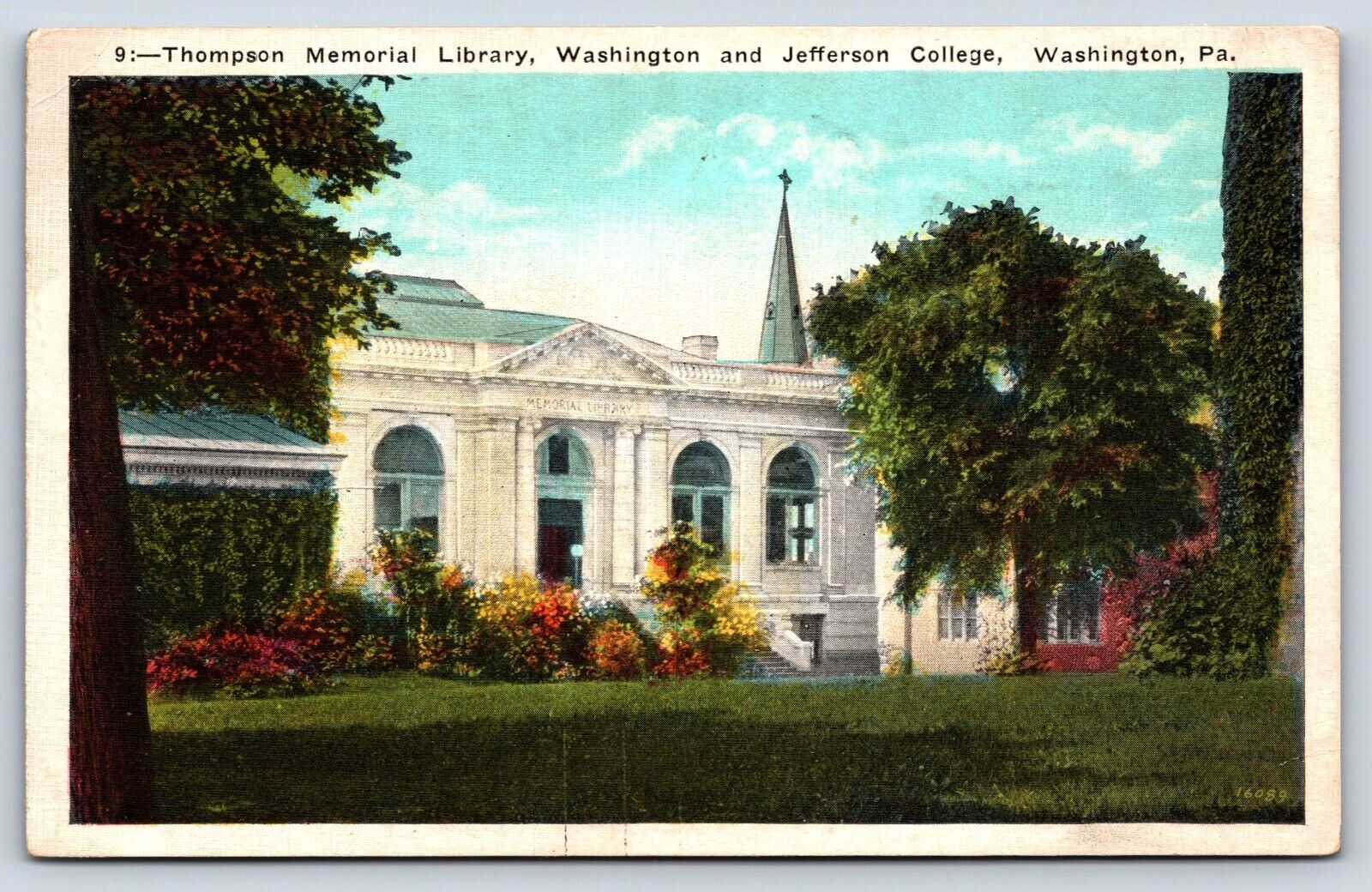 Postcard PA Washington Thompson Memorial Library Washington Jefferson College F6