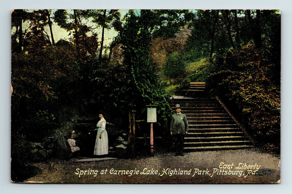 c1909 DB Postcard Pittsburgh PA Spring at Carnegie Lake Lush Park View