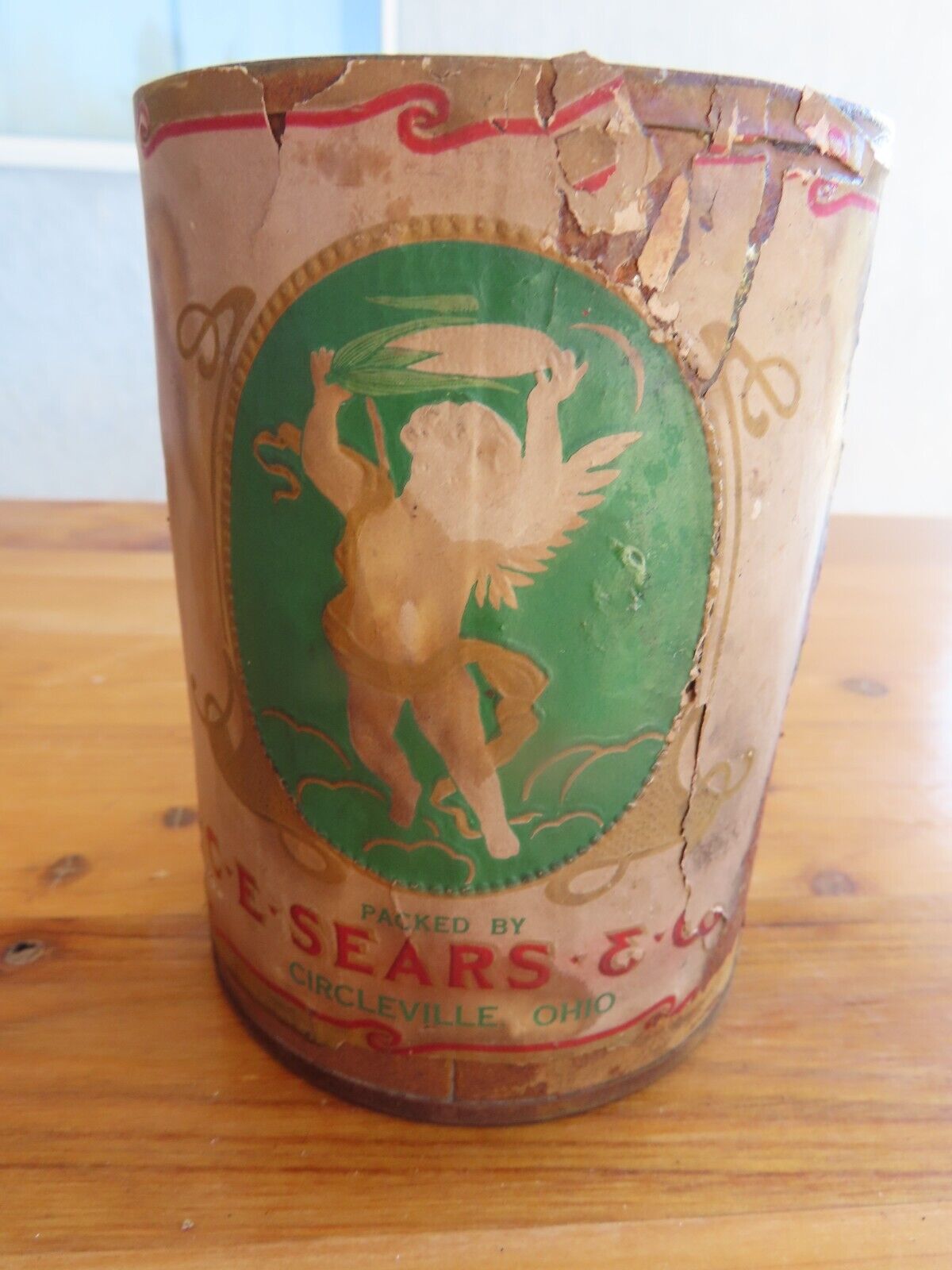 Super Rare Vintage 1900s  Original Sears Cupid Logo Paper Label on Tin Food Can