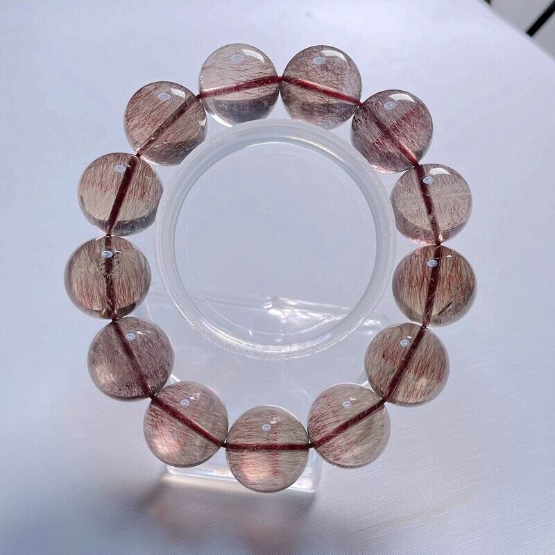 17mm WOW Rare Natural Clear Strawberry Red hair Rutilated Crystal Bracelet 