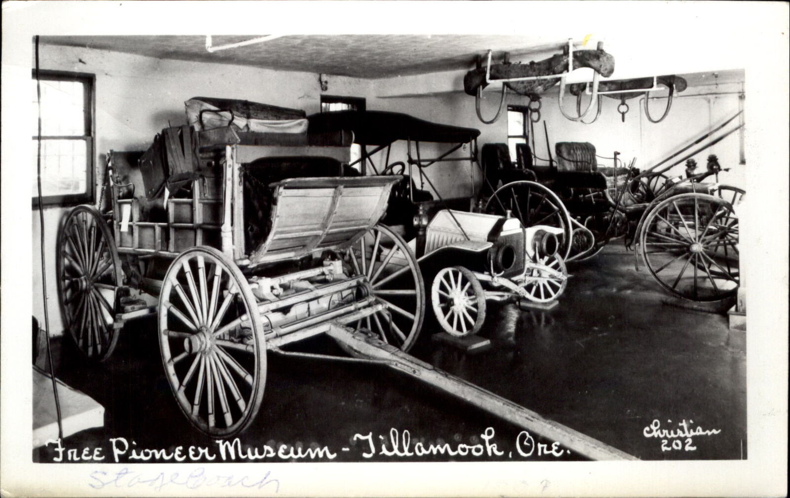 Free Pioneer Museum ~ Tillamook Oregon ~ stagecoach antique RPPC real photo