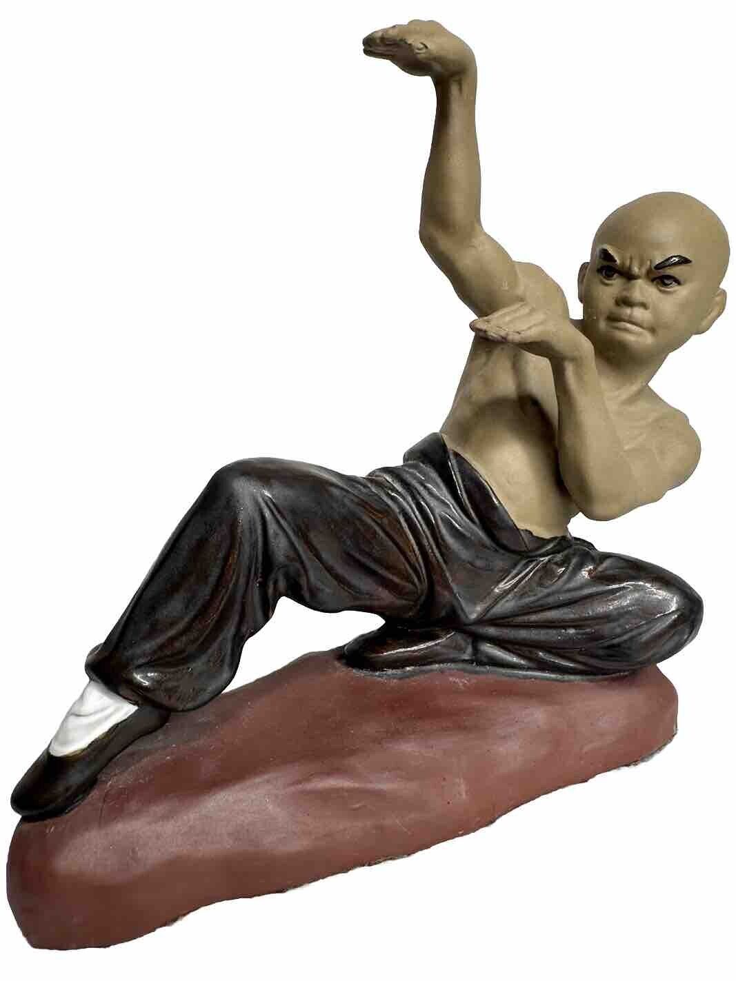 Shiwan Pottery Ceramic Martial Arts Sculpture Kung Fu Man Vintage 1960s 8x6” MCM