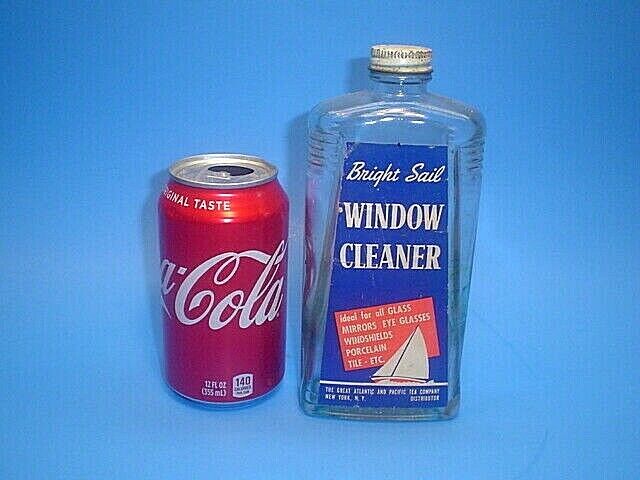 VTG 1950\'s A&P BRIGHT SAIL WINDOW CLEANER GLASS BOTTLE~ATLANTIC & PACIFIC TEA CO