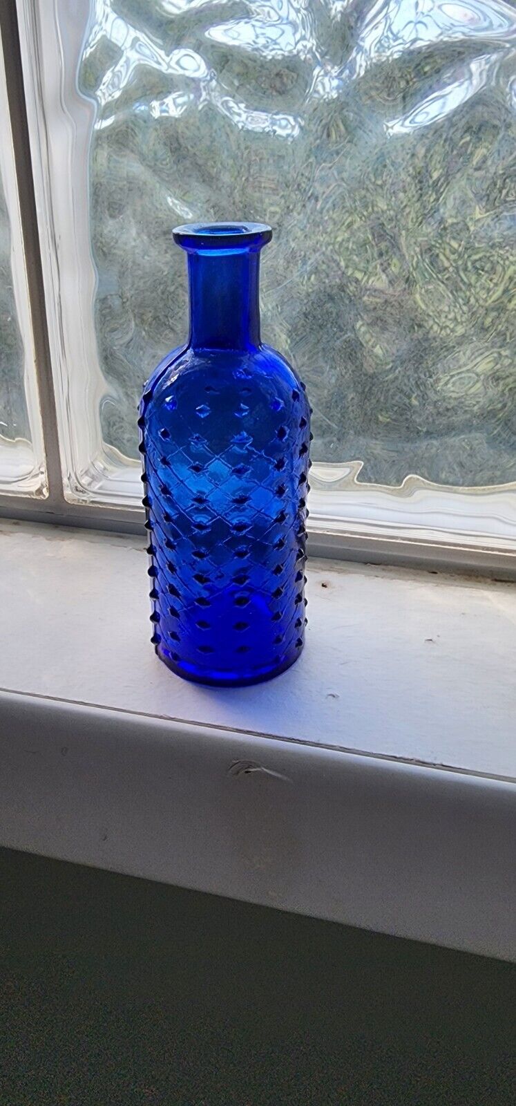 Antique Blue Lattice Poison Marked Bottle 5inches Tall