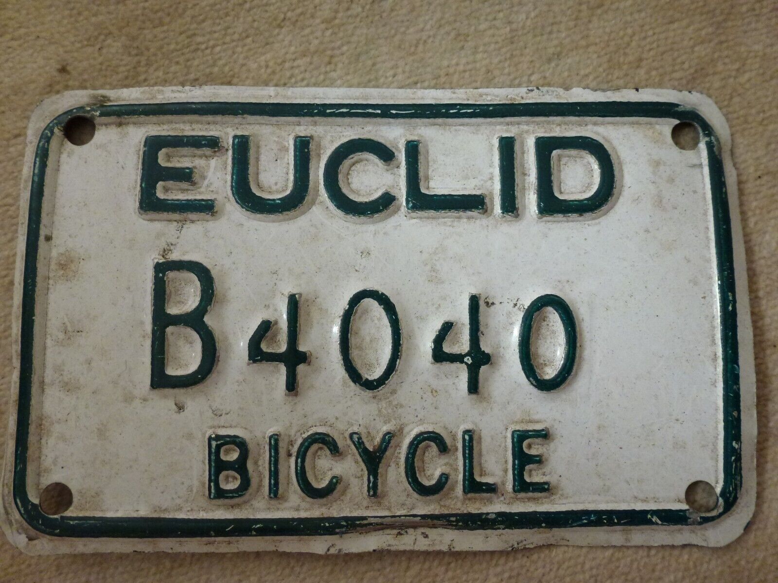 Vintage Euclid OH Bicycle License Plate B4040 Schwin Elgin Bike