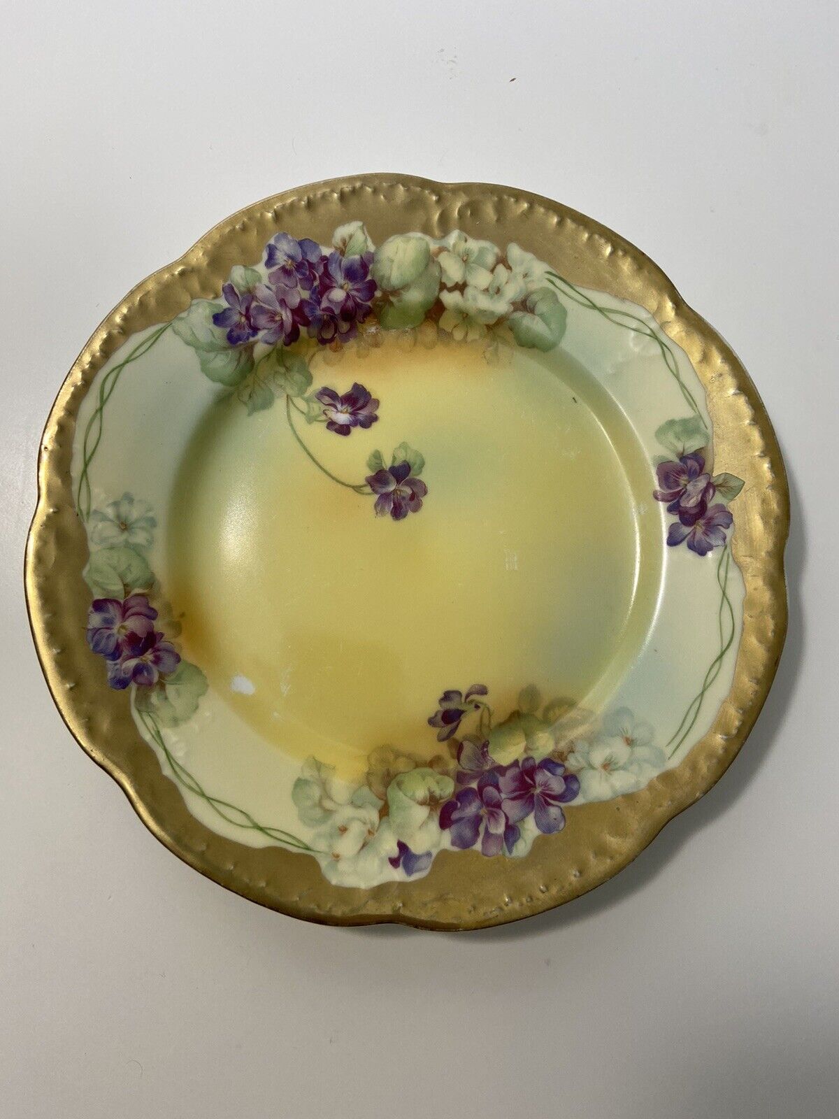 Antique Imperial Austria Purple Flowers on yellow with gold trim 7”. Collectible