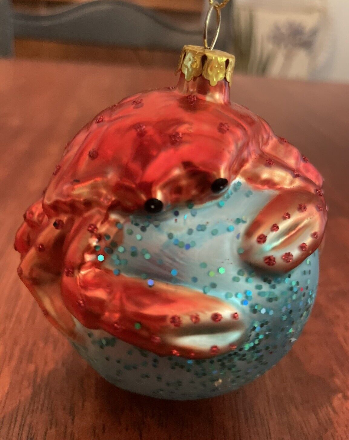 Blown Glass  Glittered Crab Sea Nautical Christmas Ornament