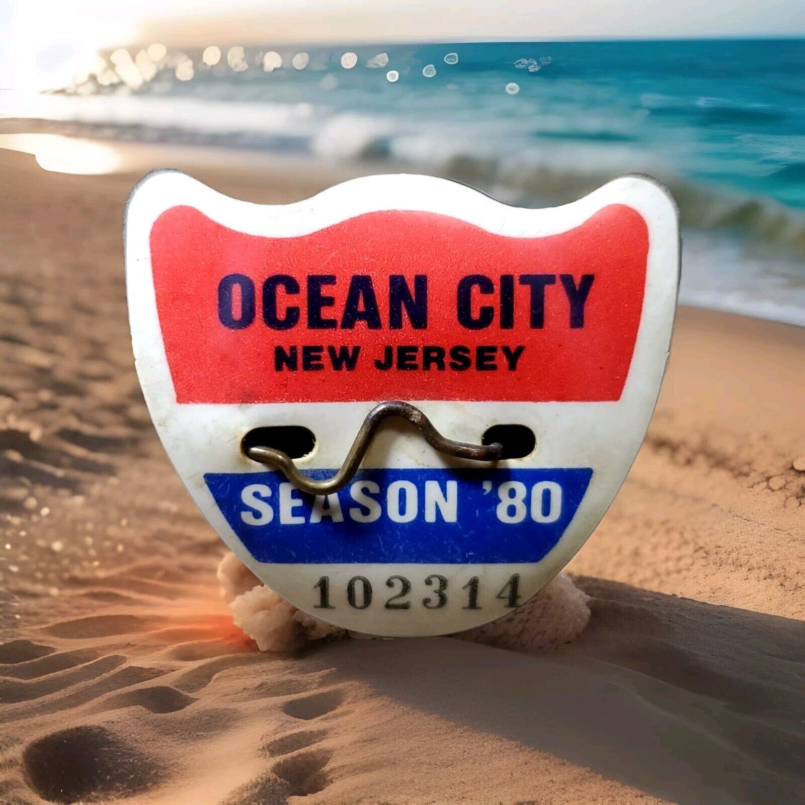 1980 Ocean City NJ Seasonal Beach Tag Badge OC New Jersey