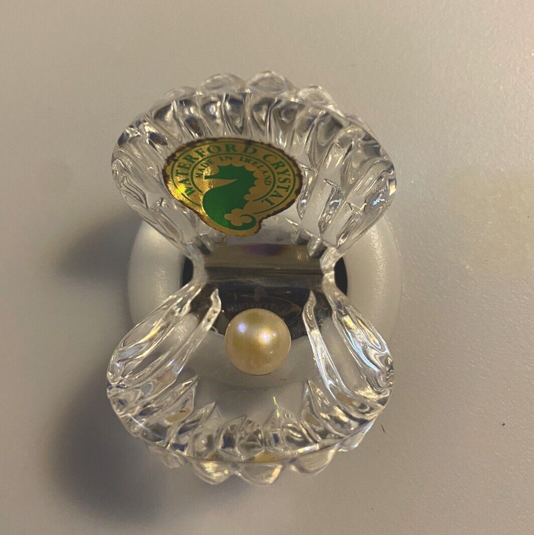 Waterford Crystal Open Clam Shell With Pearl Figurine- Rare