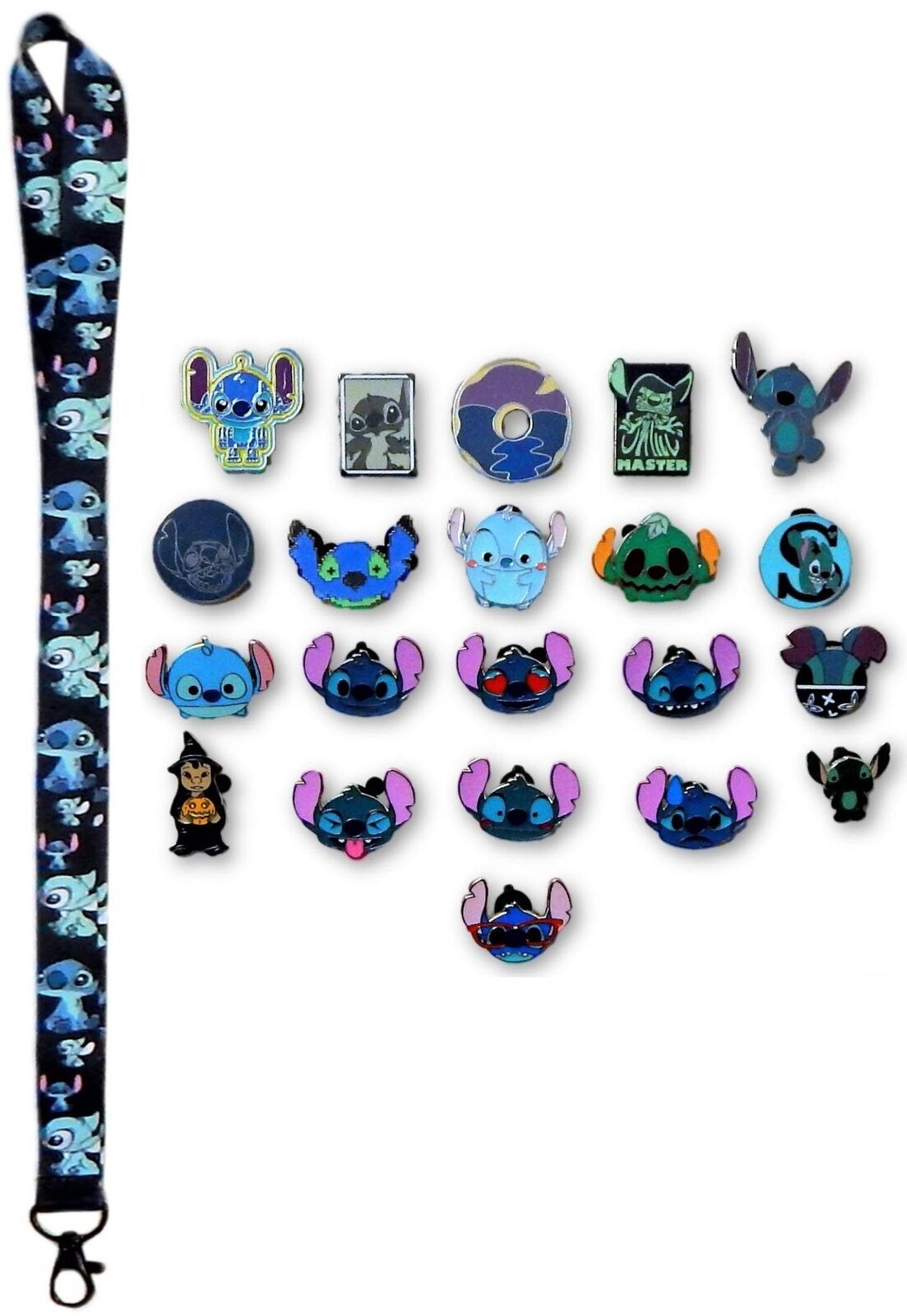 Stitch Themed Lanyard Starter Set with 5 Lilo & Stitch Disney Trading Pins - NEW
