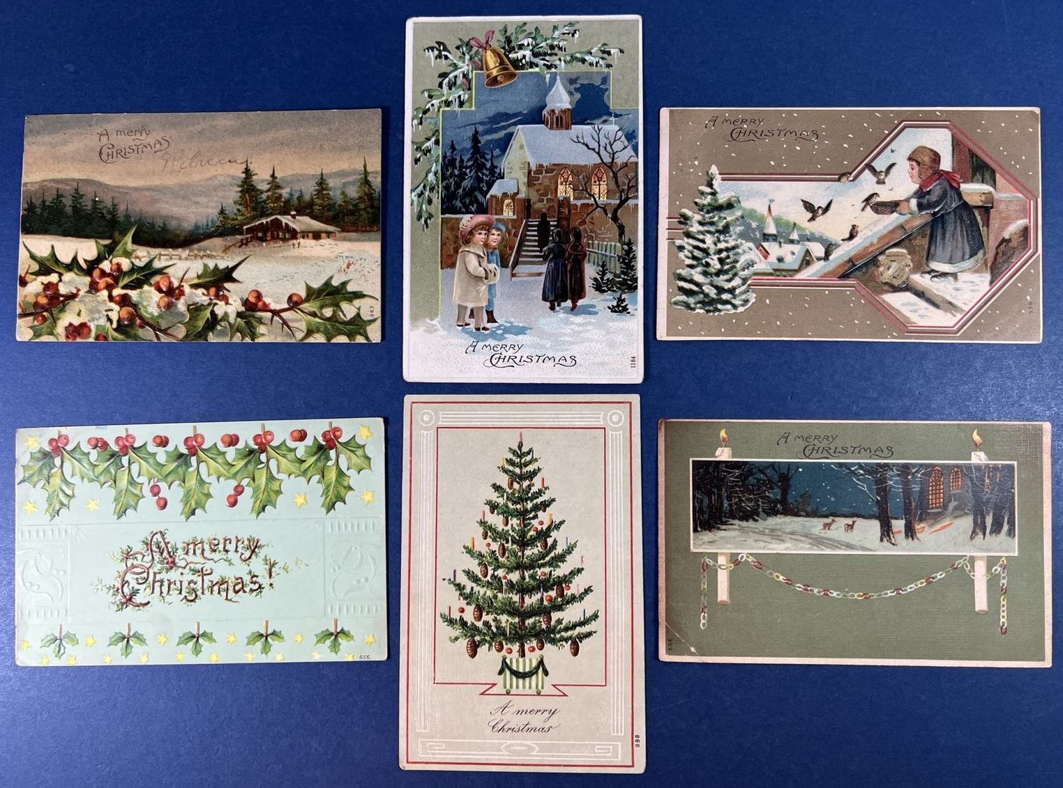 Mixture 6 Christmas Antique Postcards. EMB. Children, Scenes. PUBL: Schloss
