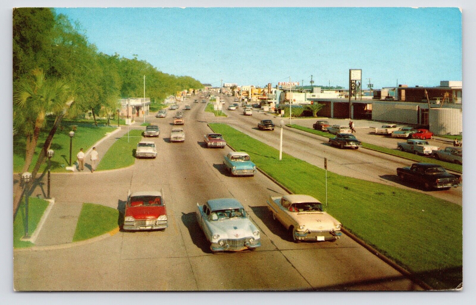 c1950s~US HWY 90~Cadillac Traffic~Mississippi Gulf Coast Route~VTG MCM Postcard
