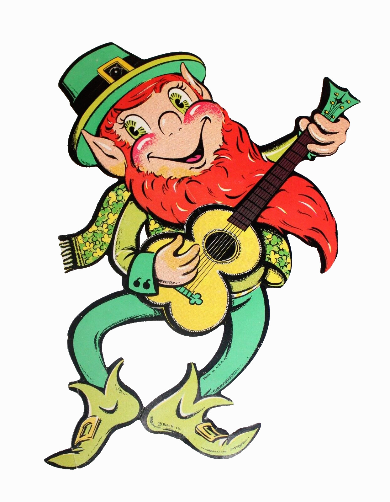 VTG Beistle St. Patrick\'s Day Die Cut Out Leprechaun w/ Guitar Decoration 14\