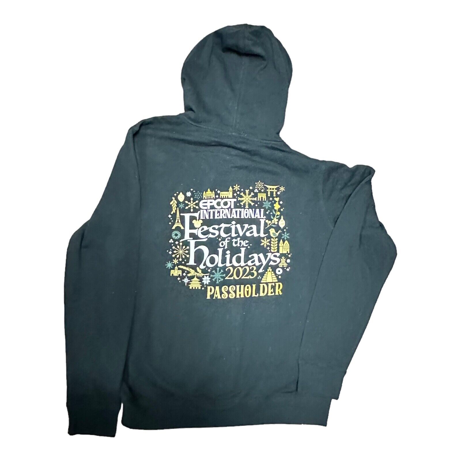 Disney Parks 2023 Epcot Festival of the Holidays Passholder Zip-Up Hoodie L