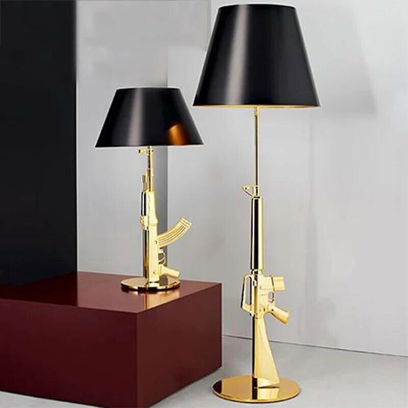 Gold Gun Table Lamp with Black Shade
