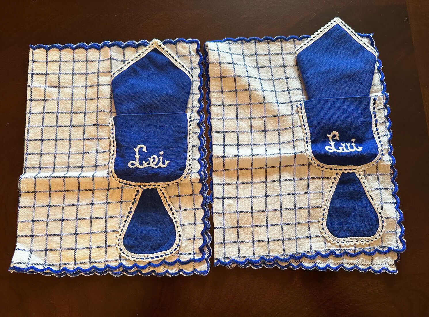 Vintage His & Hers placemats And Napkins set Lui & Lei Handmade Italy Italian