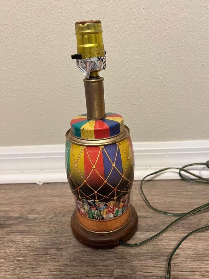 Hot Air Balloon Table Lamp Tin and Wood Antique 19th Century Design