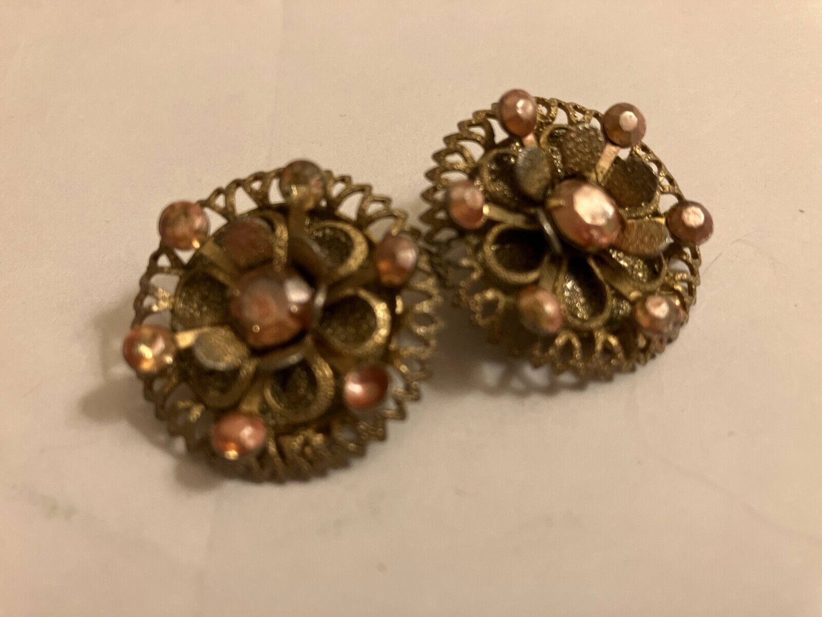 VINTAGE estate beaded cluster clip on   earrings