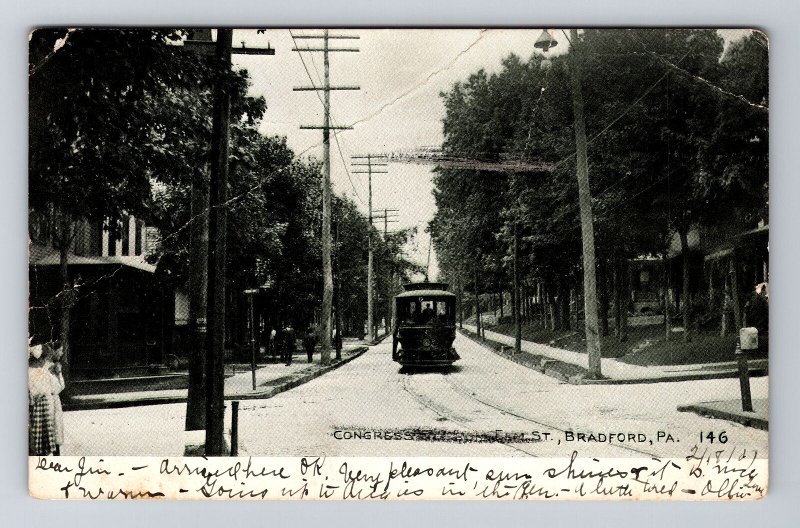 Bradford PA-Pennsylvania, Street Car, Elm Street, Vintage c1907 Postcard