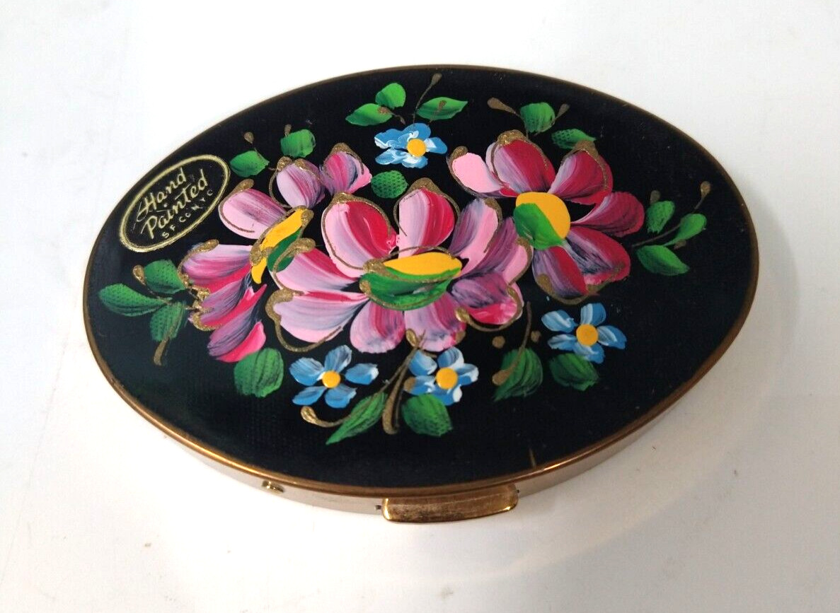 Pressed Powder Compact Hand Painted S F Co NYC Pressed Powder Compact Vintage