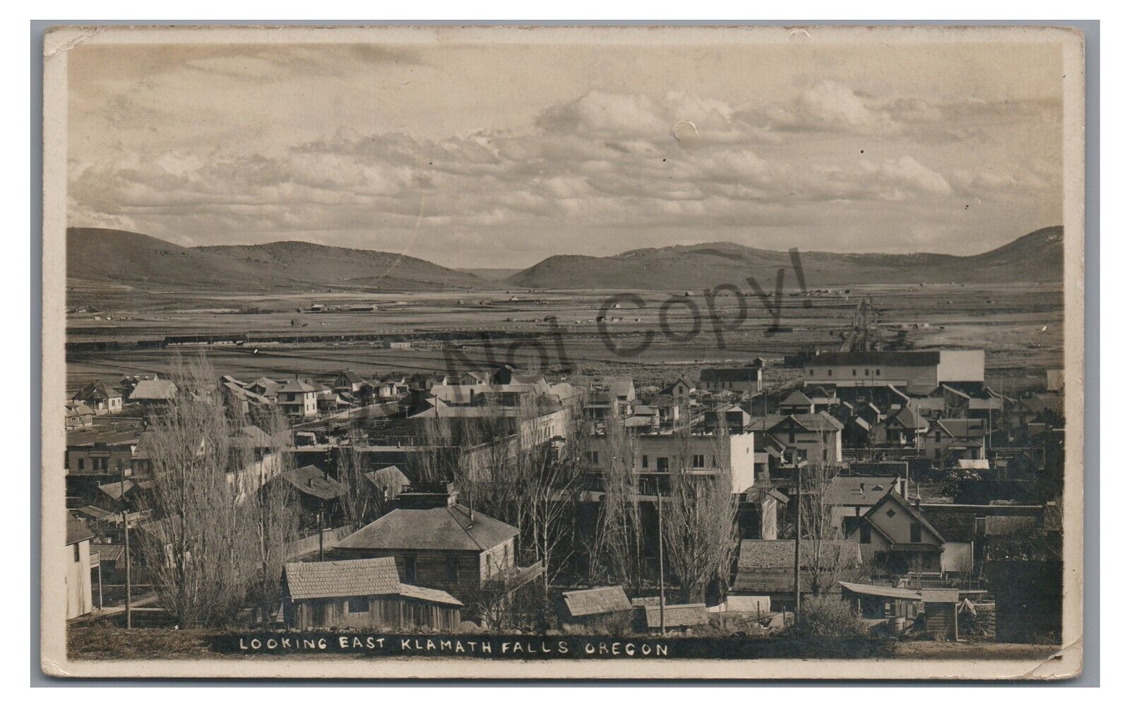 RPPC Aerial View Looking East KLAMATH FALLS OR Oregon 1910 Real Photo Postcard