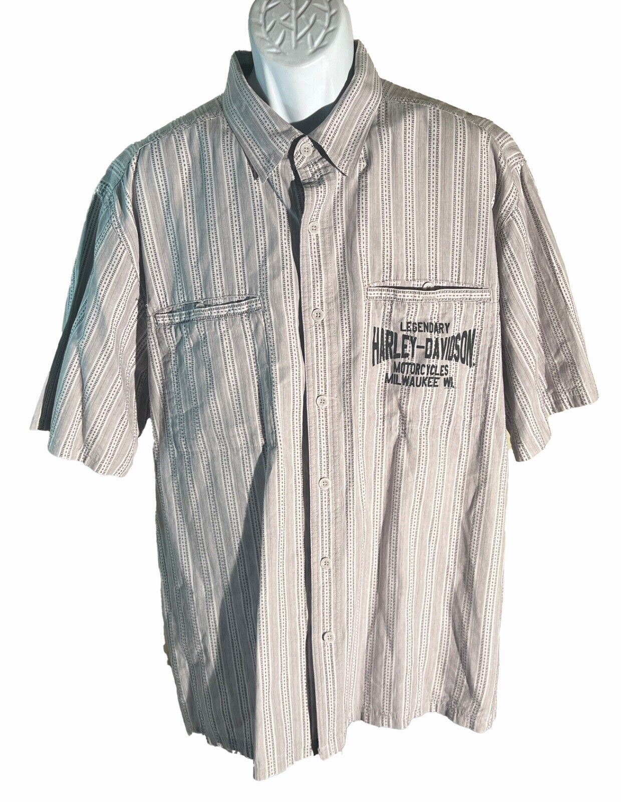 LEGENDARY HARLEY-DAVIDSON Men\'s Shirt Sleeve Button Down Shirt Gray XL