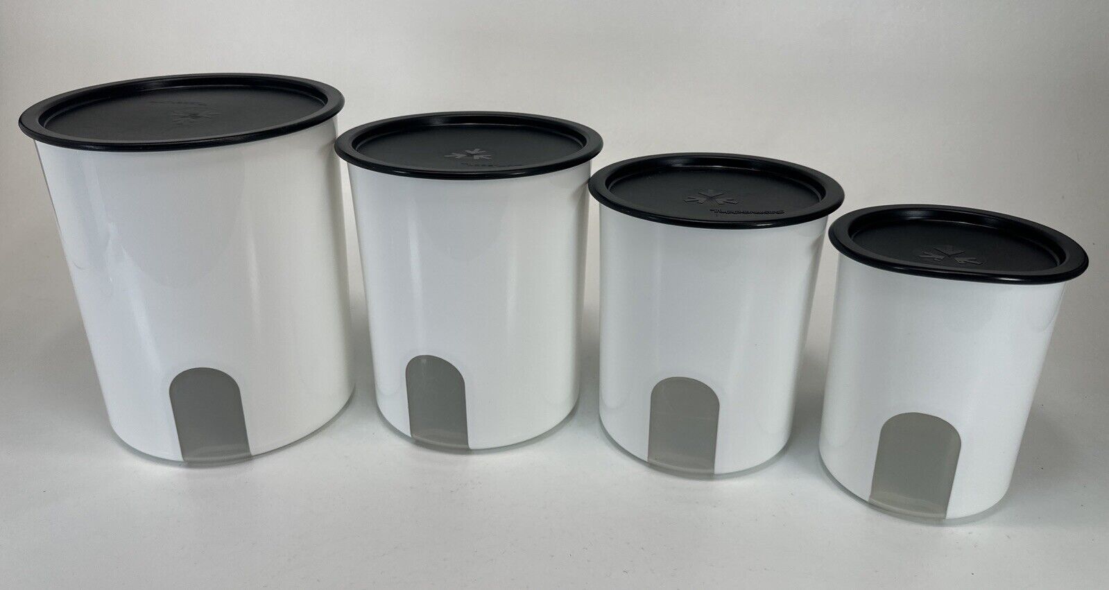 Tupperware One Touch Set of 4 Canisters White With Black Lids Pre Owned A B C D