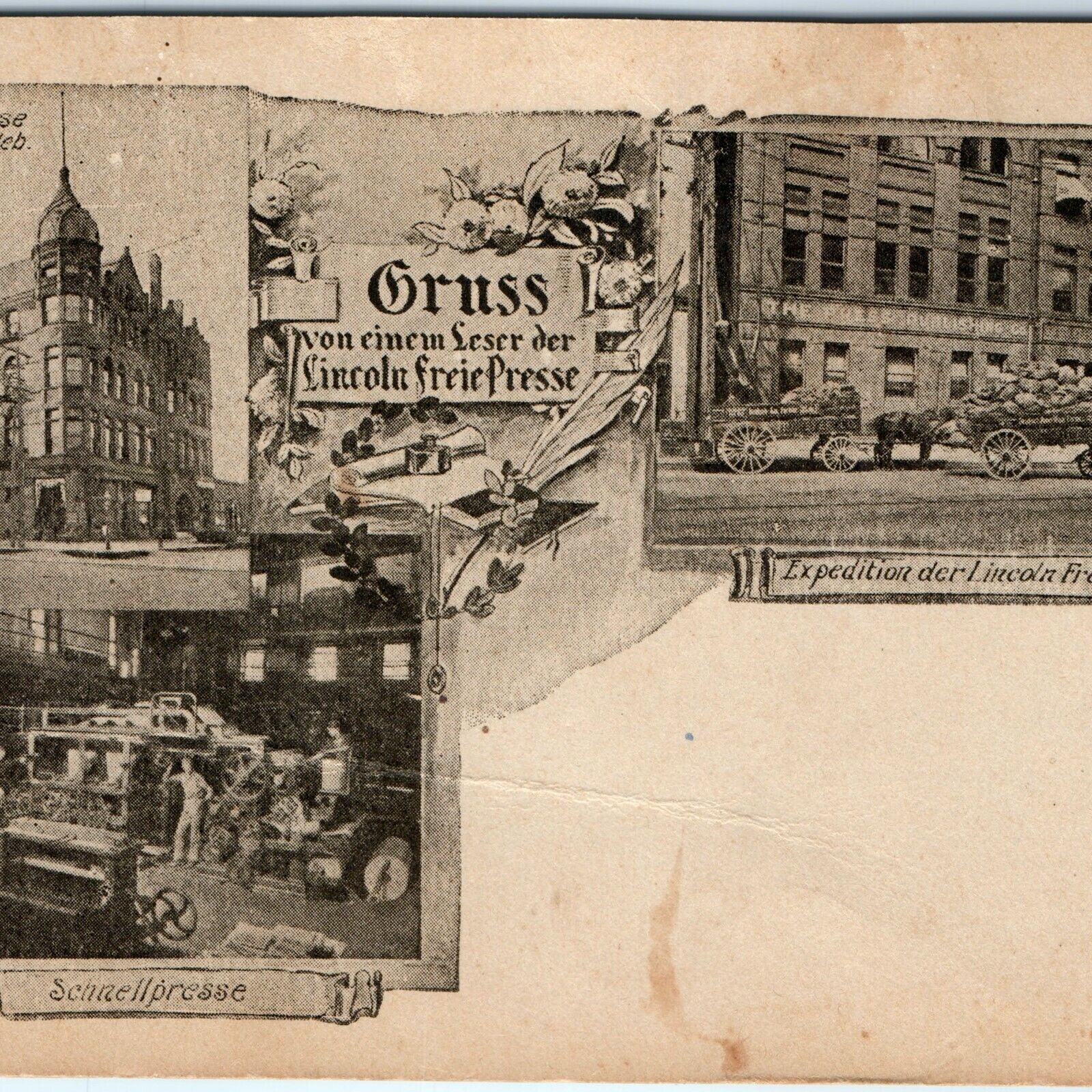 c1910s Lincoln, NE Gruss Lincoln Freie Presse Multi View Postcard Nebraska A40