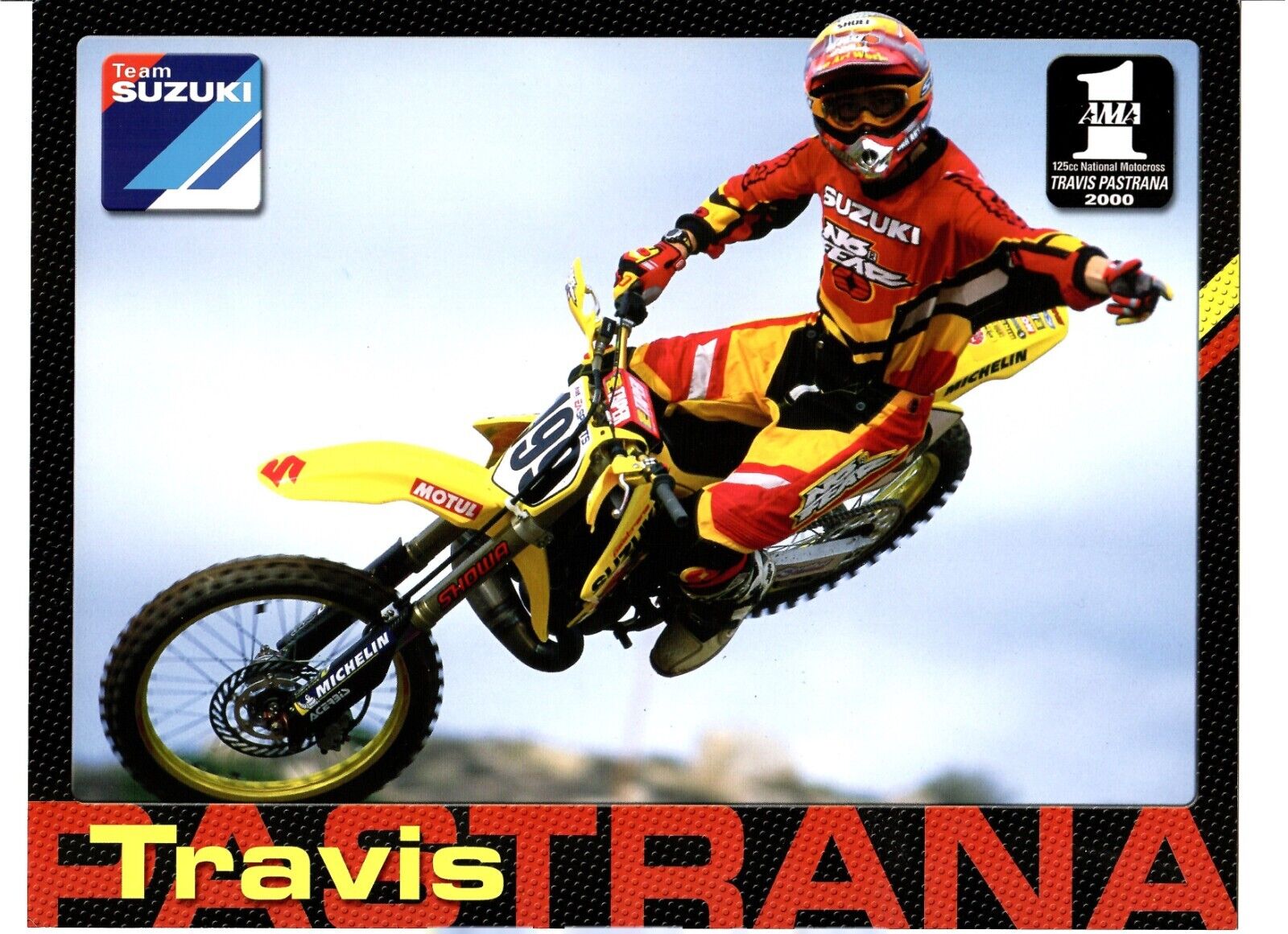 Vintage Poster Card 2001 Travis Pastrana Suzuki RM250 Motocross Supercross AMA