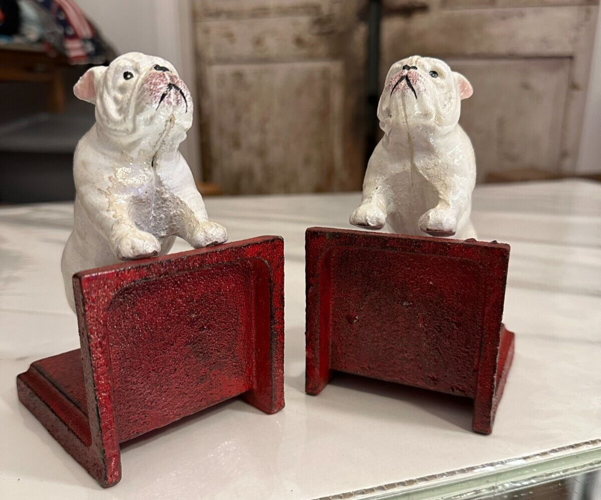 Pair Of English Bulldog Cast Iron Heavy Bookends Book Ends