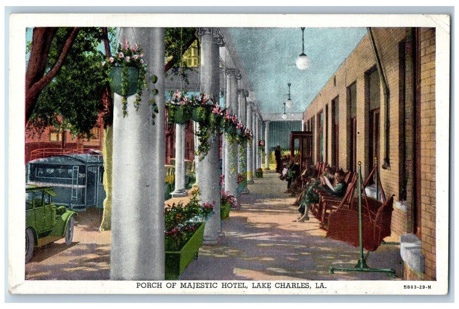 Lake Charles Louisiana LA Postcard Porch Of Majestic Hotel Exterior Scene 1944