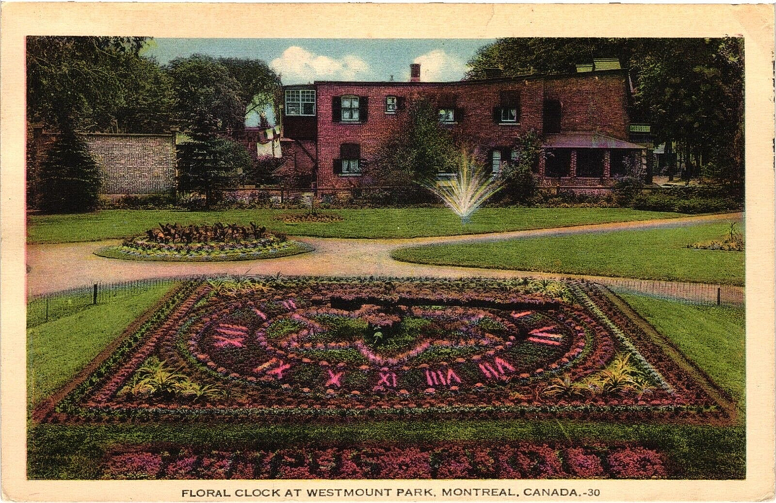 Floral Clock Westmount Park Montreal Canada White Border Posted 1937
