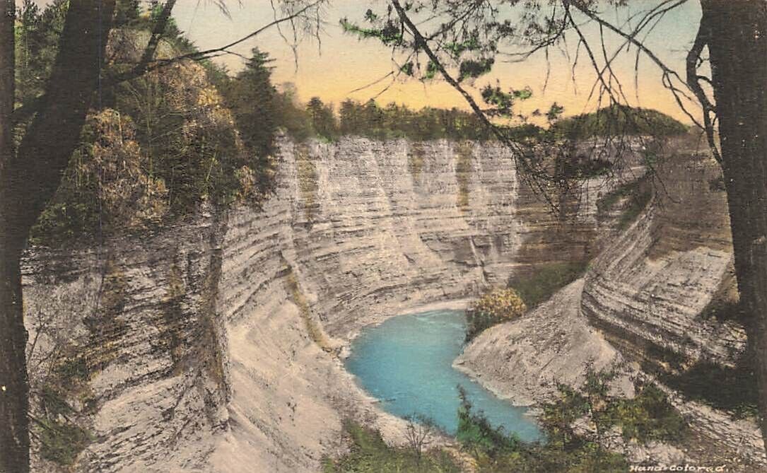 c1930s Canyon Below Glen Iris Letchwork State Park Hand Colored New York NY 567