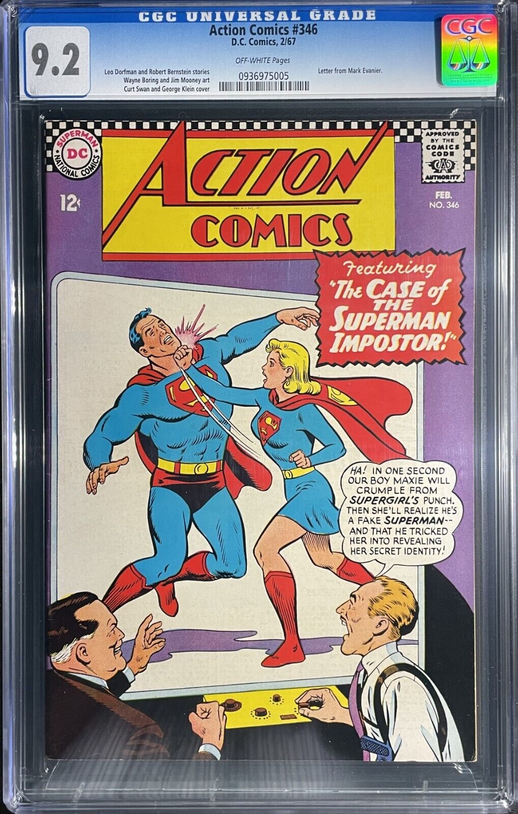 Action Comics #346 2/67 CGC 9.2 OW; Only 13 Higher in Census; Low Starting Bid