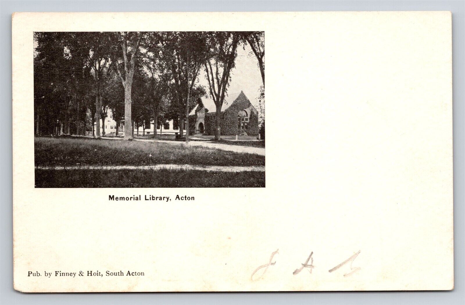 Memorial Library Acton MA Old Vintage Postcard View Undivided Back