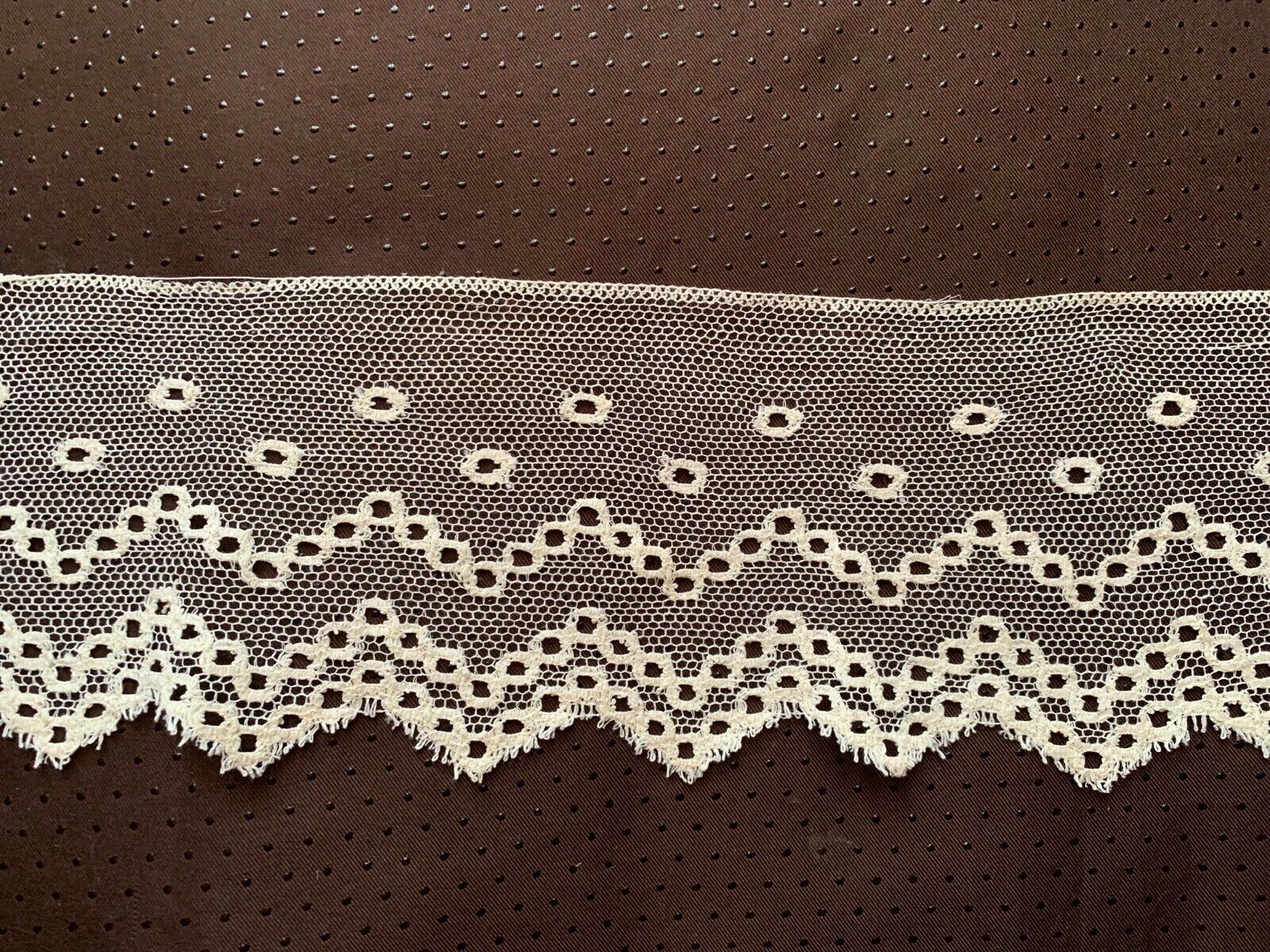 Vintage French Lace edging - Tulle cotton embroidered - 320cm by 13cm